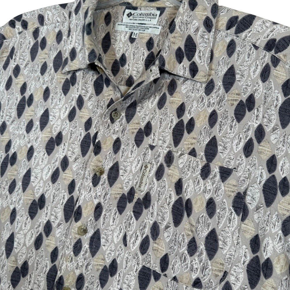 Columbia Mens Button Down Shirt Medium Leaf Print Short Sleeve Casual